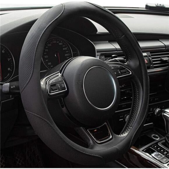 Car Steering Wheel Cover,14.5-15 Inch Black Universal Microfiber Leather Covers - Picture 1 of 7
